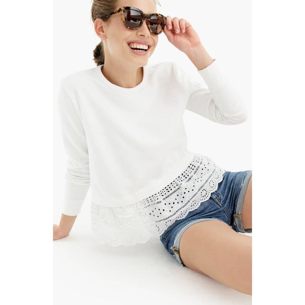 J. CREW White Eyelet Hem Sweatshirt  - Picture 8 of 8